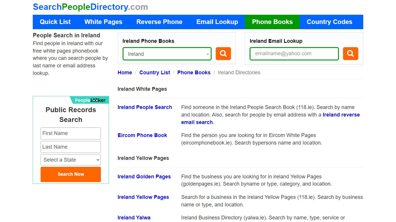 White Pages, Ireland Phone Books, Email Search